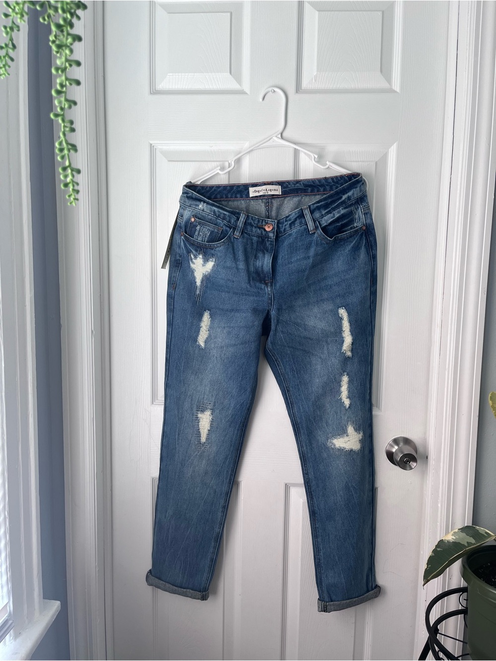 Women’s Distressed Boyfriend mom Jeans - Blue